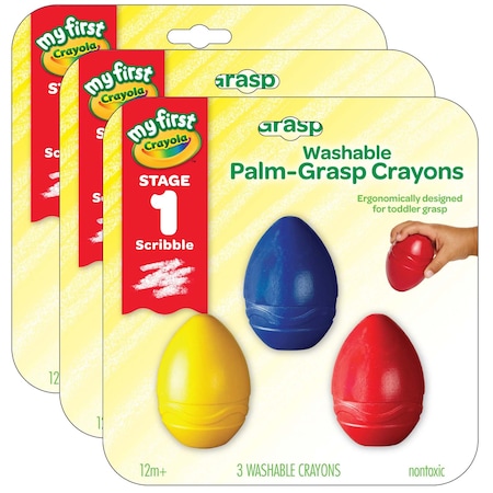 Crayola My First Crayola Washable Palm-Grasp Crayons, 3 Colors Per Set, 9PK 811450